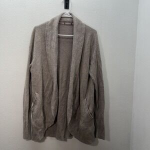 Barefoot Dreams Sweater Sz M Tan CozyChic Lite Circle Cardigan Fuzzy Soft Lounge